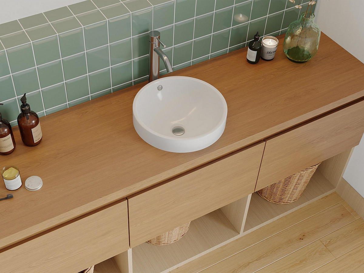 EINBAUWASCHBECKEN - 46cm x 46cm - Keramik - weiß - CATONAC - Weiß, Keramik (46/19.5/46cm) - Vente-Unique