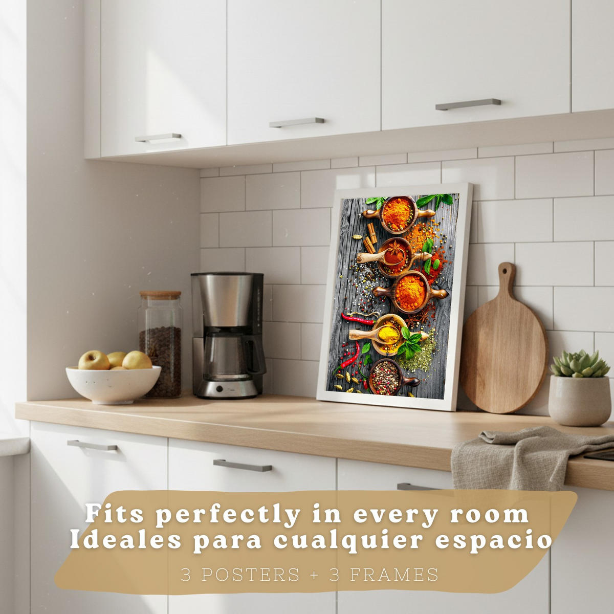 PLAKAT Sada 3 Bylinky A4 Bílý rám - bílá, papír (29.7/1/21cm) - Nacnic