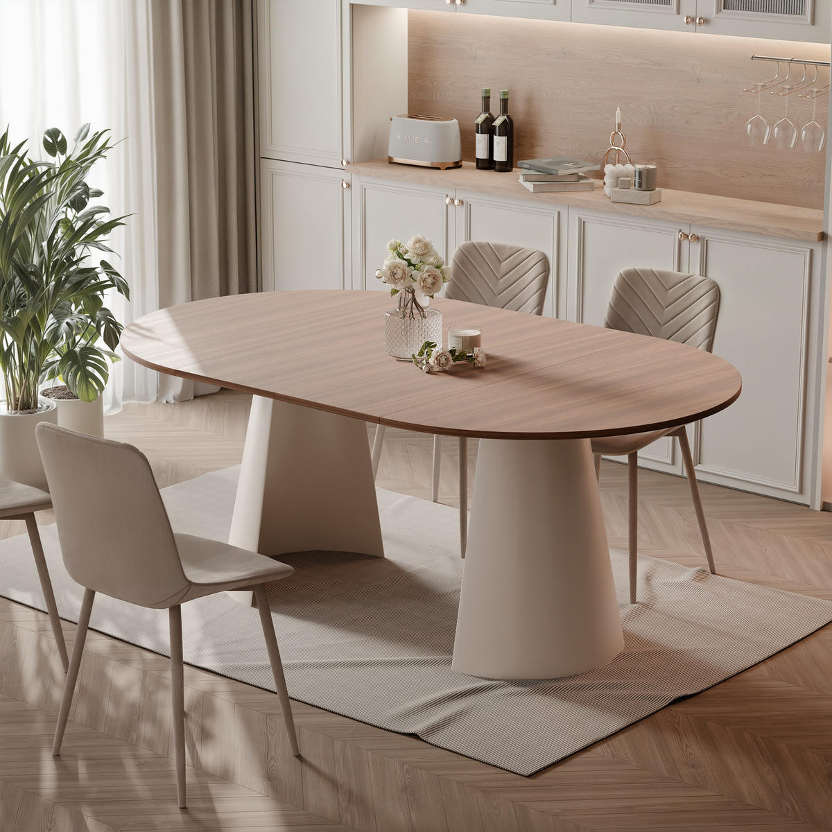 AUSZIEHTISCH BASE 120-196/76 cm, Kaschmir / Franklin-Nussbaum - Kaschmir/Nussbaumfarben, Holzwerkstoff/Metall (120/120/76cm) - Idohome