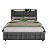 POLSTERBETT 140/200 mit Bettkasten, LED und USB-Anschlüssen in Grau - Grau, Holzwerkstoff/Textil (140/200cm) - EVRYAE