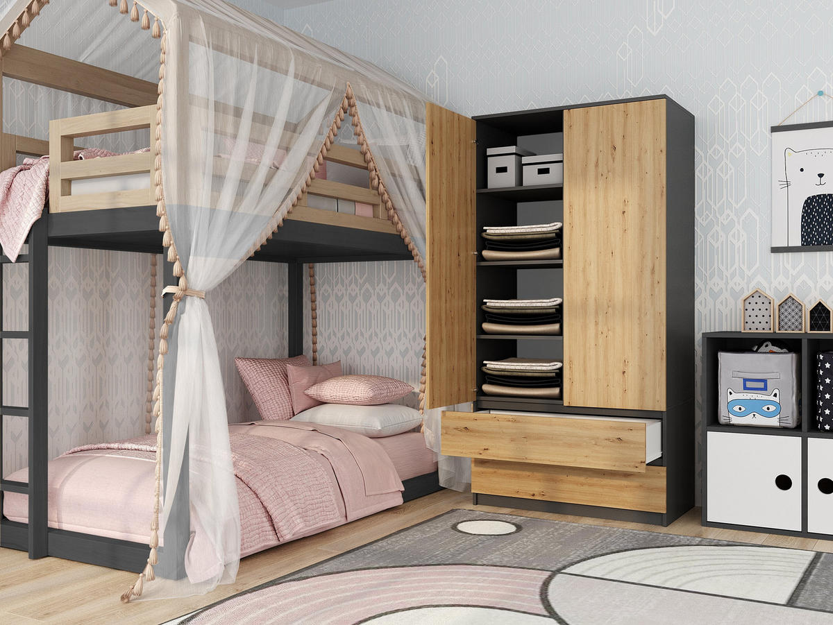 KLEIDERSCHRANK SS-90 ANTHRAZIT / EICHE ARTISAN - Anthrazit/Eiche Artisan, Holzwerkstoff (90/180/50cm) - CDF