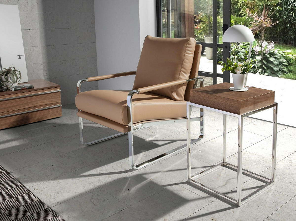 SESSEL Öko-Ledersessel Nerz 67/100/89 cm - Edelstahlfarben/Grau, Textil (67/89/100cm) - ANGEL CERDA