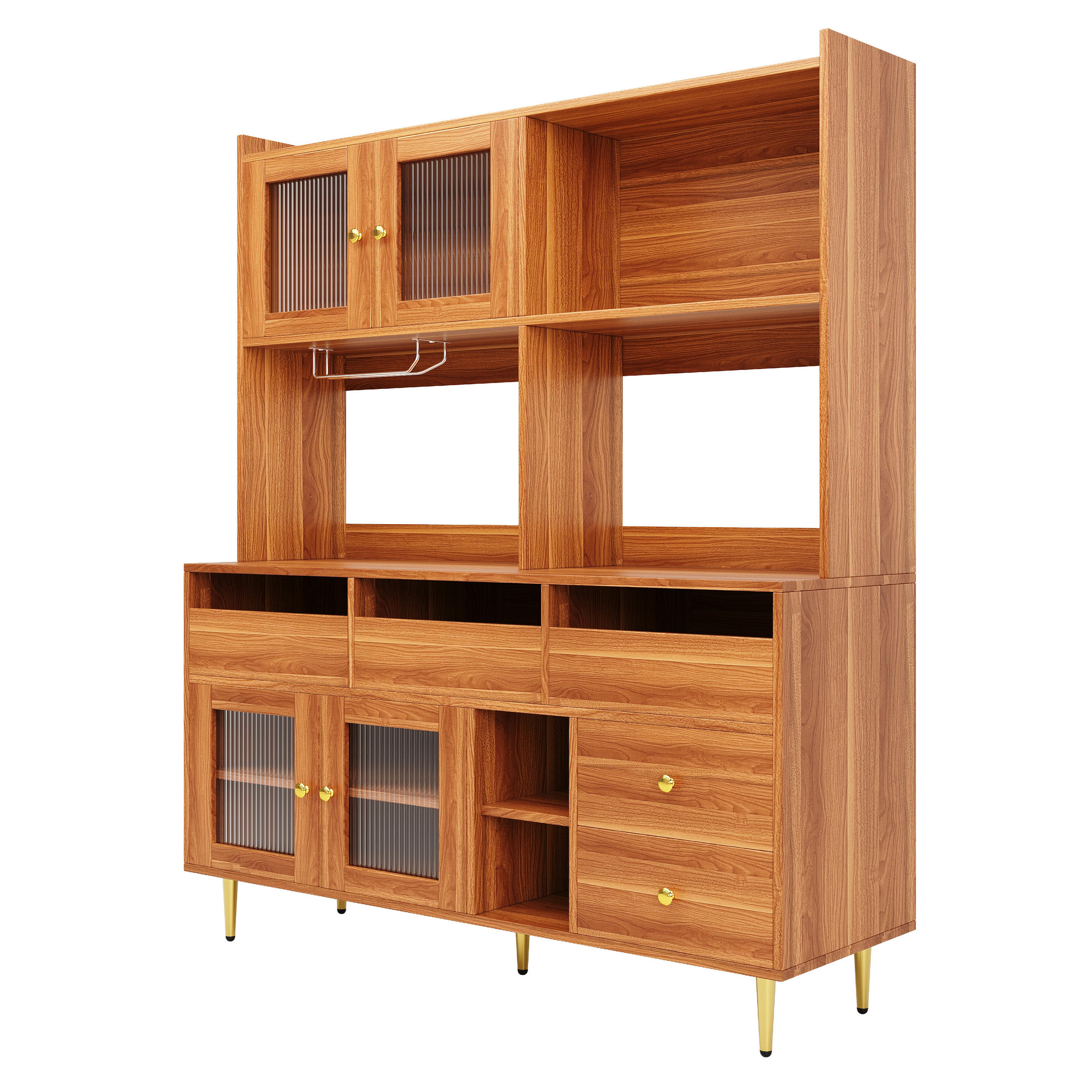 BUFFET DE-38505 145/39/171 cm mit Glastür und Weinregal Walnussbraun - Braun, Holzwerkstoff (145/171/39cm) - ComfortXL