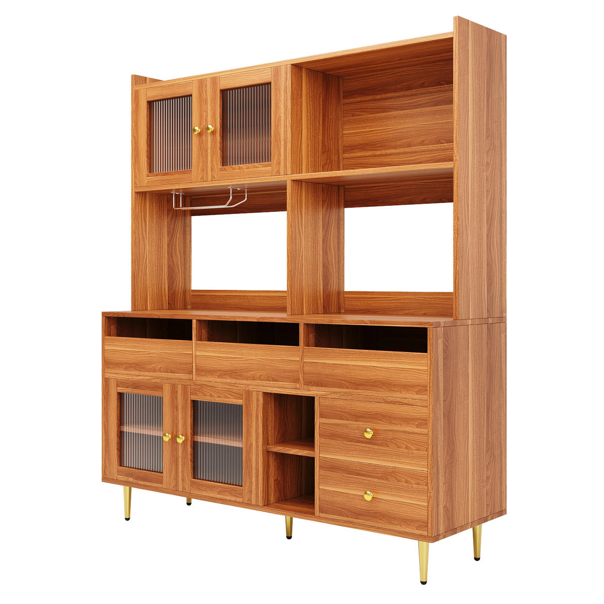 HOCHSCHRANK aus MDF in Walnussbraun mit Changhong-Glastür und Weinregal, 145/39/171 cm, Walnussbraun - Walnussfarben, Holzwerkstoff (39/171/145cm) - Redom