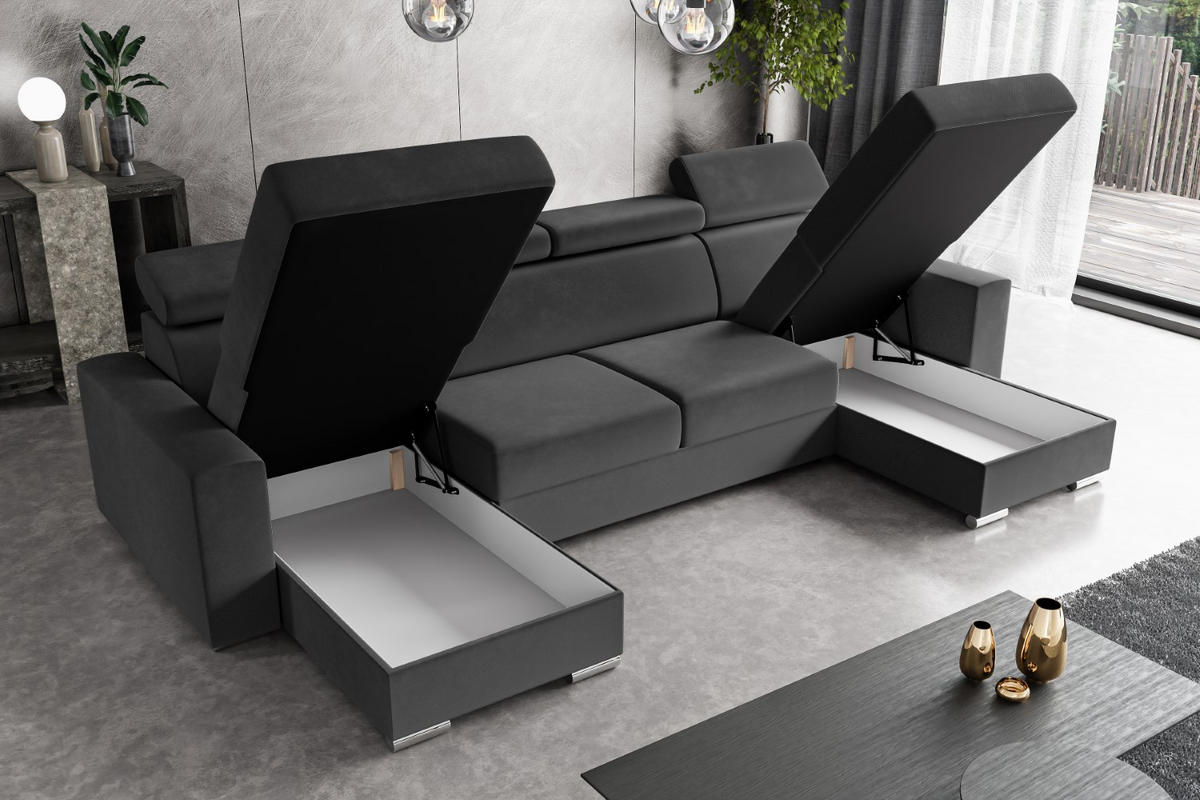 ECKSOFA in U-Form mit Schlaffunktion und Bettkasten Corner Sofa Bett Eckcouch Schlafcouch Ausziehbar FIX-U 306x168 cm Dunkelgrau - Dunkelgrau, Holzwerkstoff/Kunststoff (306/79/168cm) - ALTDECOR