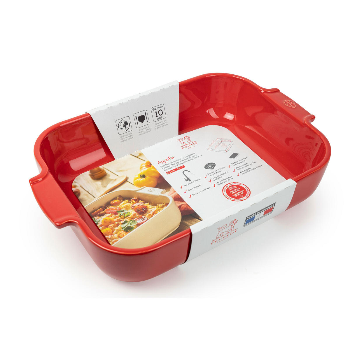 AUFLAUFFORM Keramik Appolia 36cm Rechteckig Rot Spülmaschinenfest - Rot, Keramik (23.6/36/7.5cm) - PEUGEOT