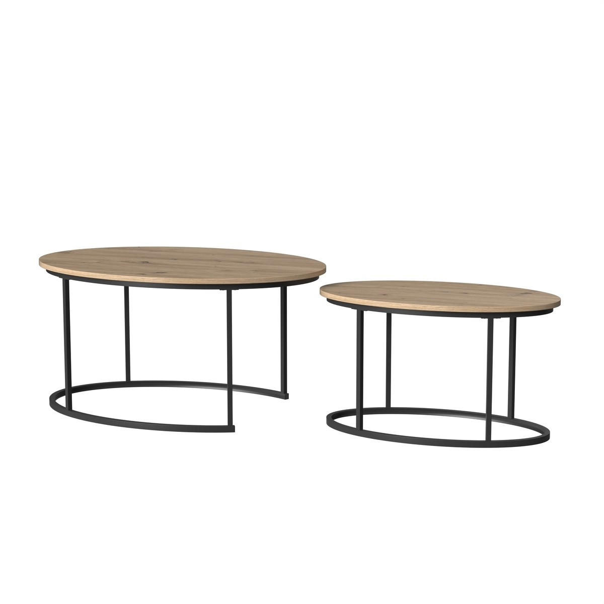 2ER-SET COUCHTISCHE ovale ineinanderstellbare in Eichenoptik 60/45/90 cm - Eschefarben, Holzwerkstoff (66/60/45cm) - Calicosy