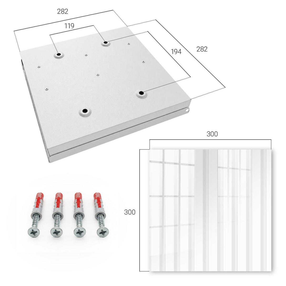 SCHLÜSSELBOX Weiß 30x30 cm – Türöffnung nach rechts - Vertikale Streifen - Grau, Metall (30/30/5cm) - TULUP