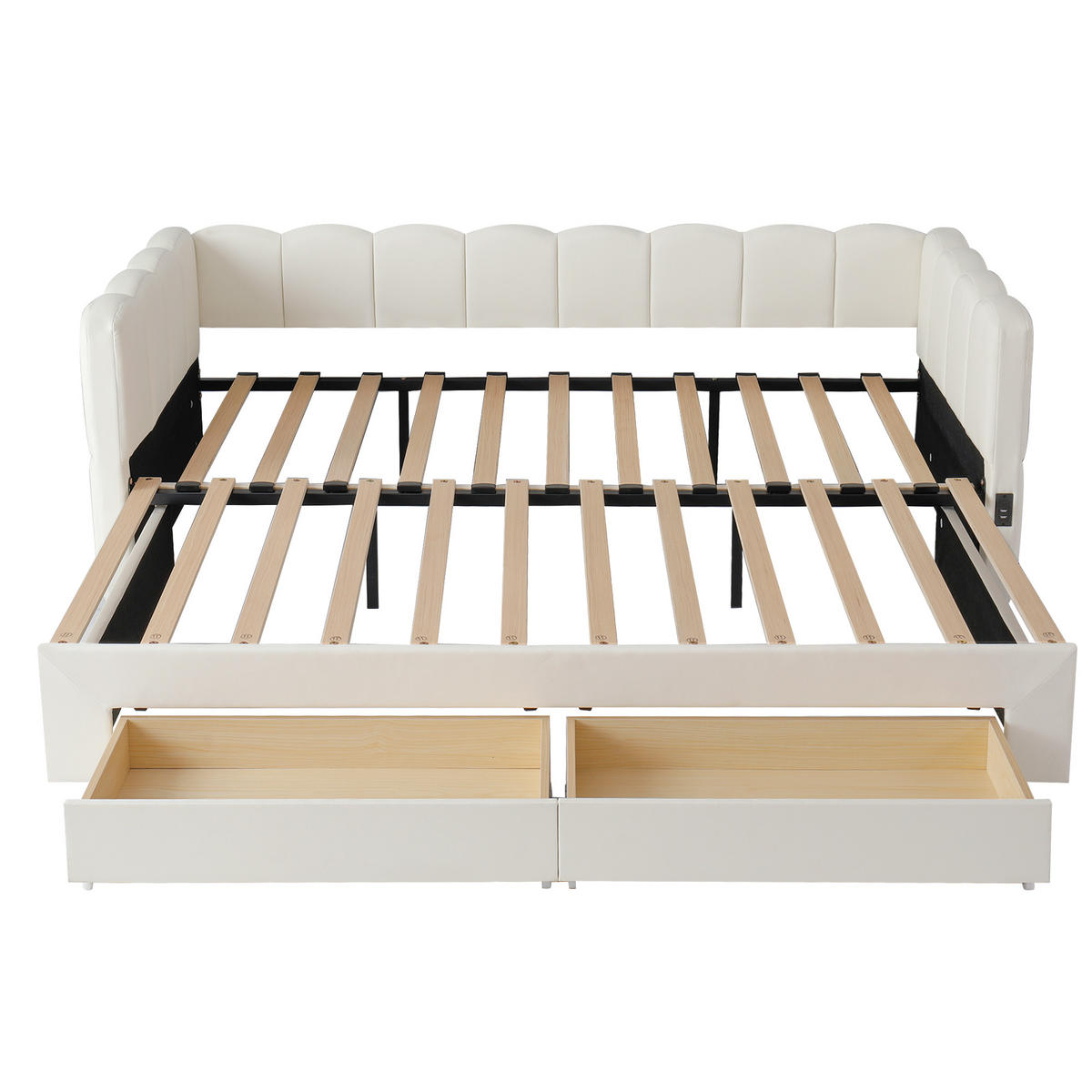 AUSZIEHBETT 90/180/190 cm DE-03059, mit 2 Schubladen, in Beige - Beige, Metall (90/190cm) - ComfortXL