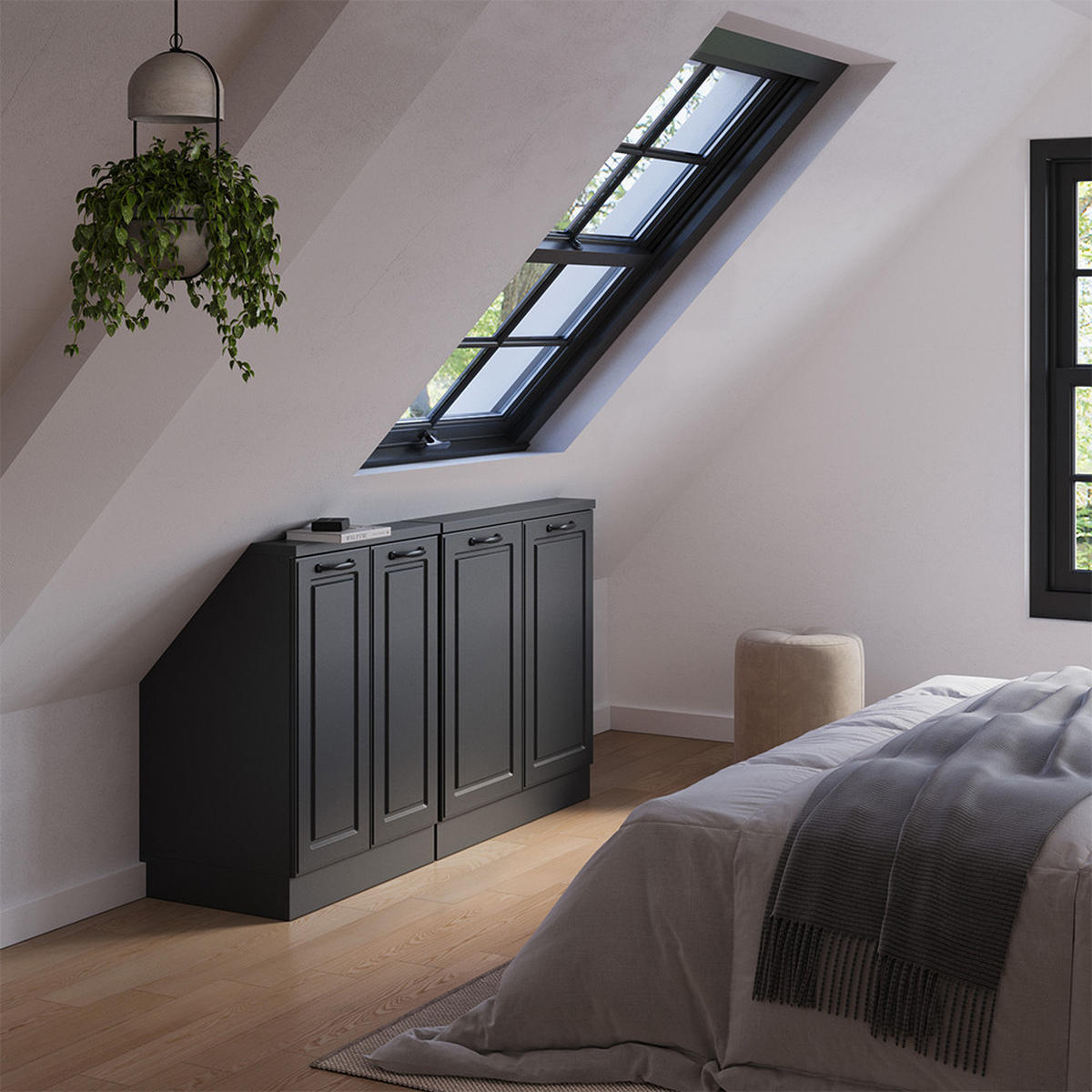 DACHSCHRÄGENSCHRANK-SET Rion Anthrazit Landhaus/Anthrazit 2er Set - Anthrazit, Holzwerkstoff (140/81.6/46cm) - Vicco