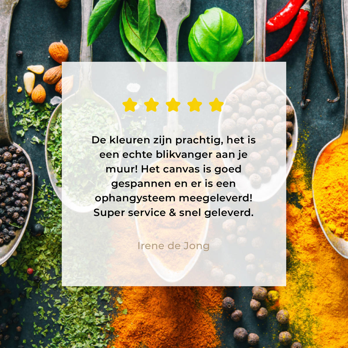 LEINWANDBILD Kräuter - Gewürze - Löffel Deko Wohnzimmer 20x20 cm - Currygelb, Textil (20/20cm) - MuchoWow