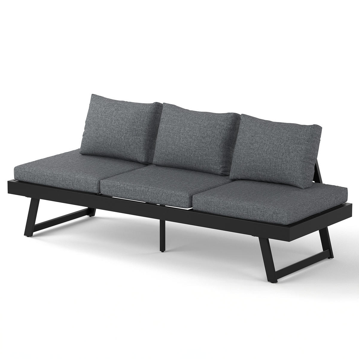 LOUNGESOFA - Aluminium / Polyester - Grau / Anthrazit - Anthrazit, Textil/Metall (204/69/70cm) - home24