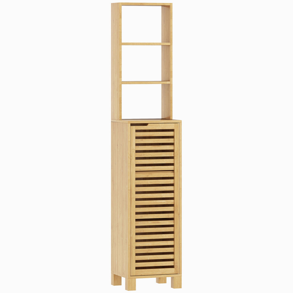 BADEZIMMERSCHRANK schmal, Hochschrank Toilettenschrank mit 3 offenen Regalen - Naturfarben, Naturmaterialien/Bambusholz (30/170/34cm) - HOMCOM