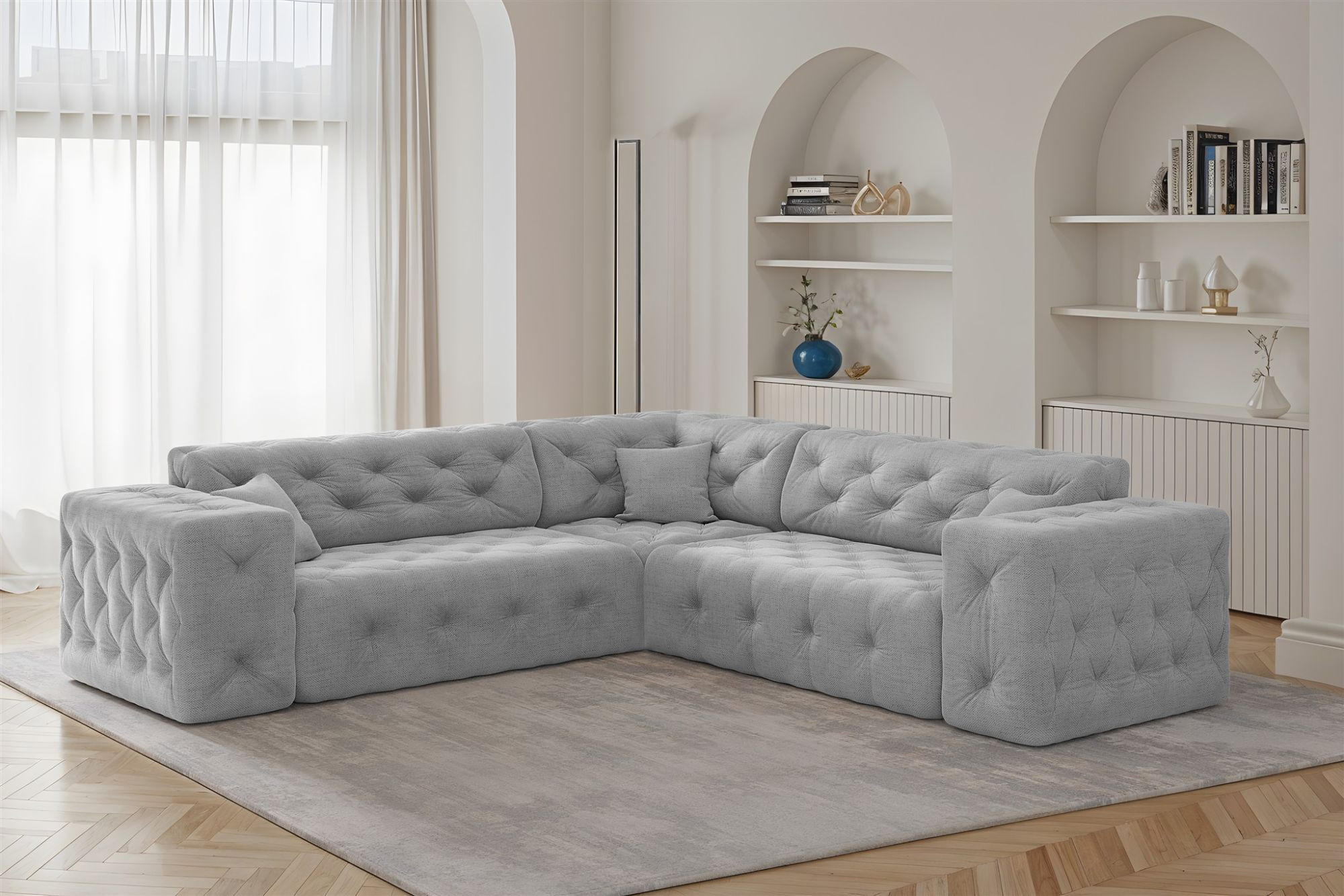 ECKSOFA Chantal In Moly - Hellgrau, Holzwerkstoff/Textil (246/246cm) - Fun Möbel
