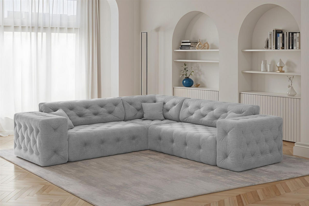 ECKSOFA Chantal In Moly - Hellgrau, Holzwerkstoff/Textil (246/246cm) - Fun Möbel