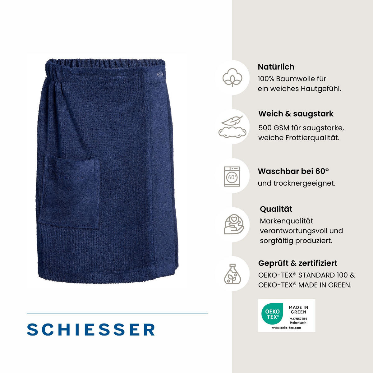 SAUNAKILT Turin Herren - 46-54 - Dunkelblau - Dunkelblau, Textil (55/150cm) - SCHIESSER