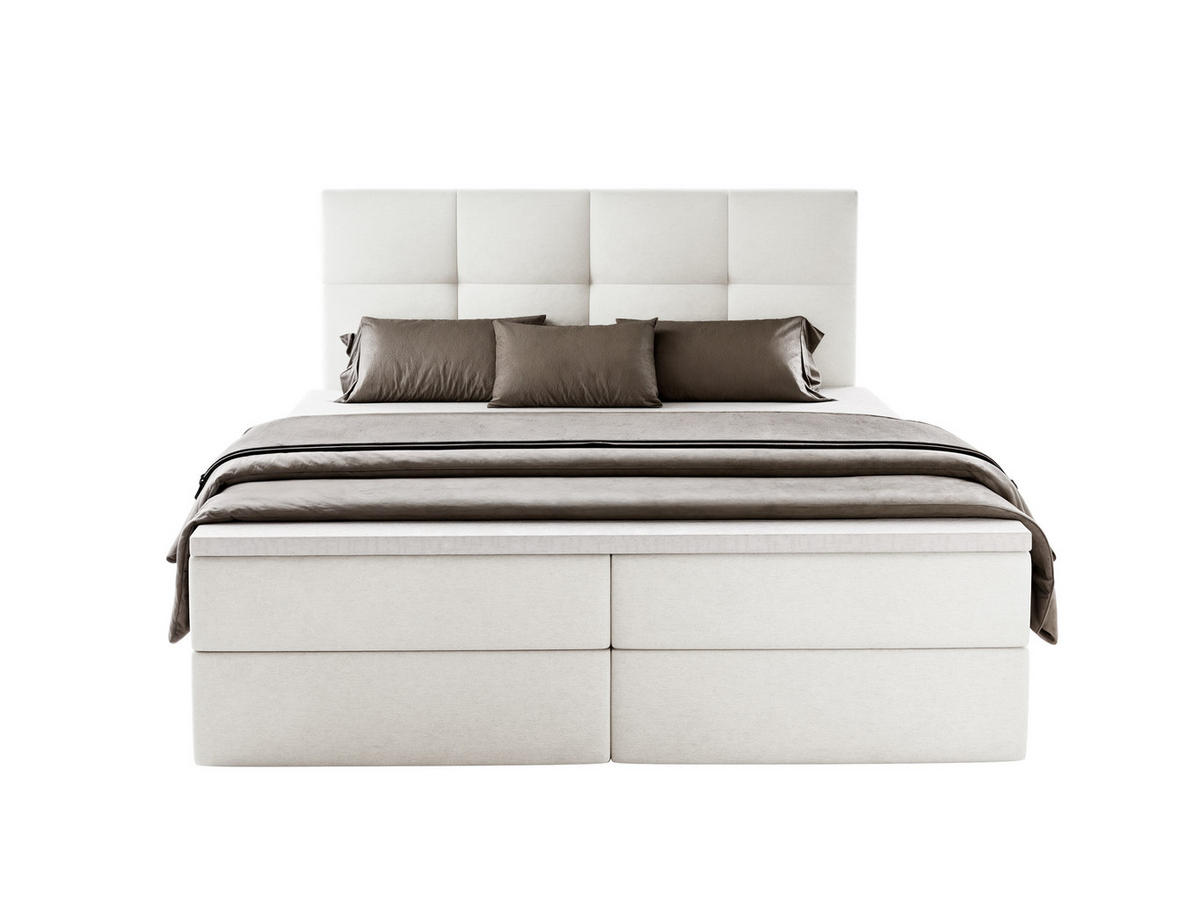 BOXBETT MORENO mit Bettkasten 180x200 cm inkl. Bonell-Federkernmatratze H3 und Topper – Polsterbett Stoff ASTI Weiß - Weiß, Textil (180/200cm) - Luxkor24