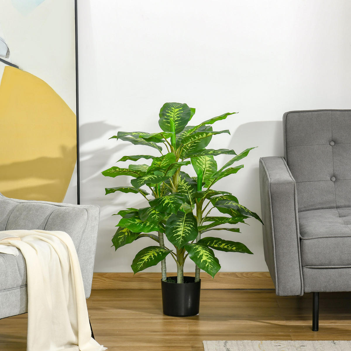 KÜNSTLICHE Dieffenbachie groß 95 cm - Grün, Kunststoff (95cm) - HOMCOM