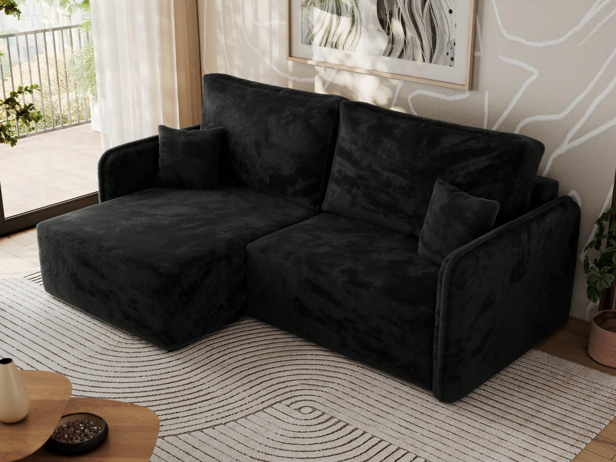 ECKSCHLAFSOFA MESTO L Schwarz Plüsch - links - Schwarz, Kunststoff/Textil (227/147cm) - MKS