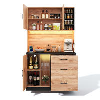 BUFFET Kücheninsel Glasvitrine LED Stauraum USB EU Steckdose MDF Holzoptik schwarz 30mm Arbeitsplatte - Naturfarben, Holzwerkstoff (105/180/40cm) - EVRYAE