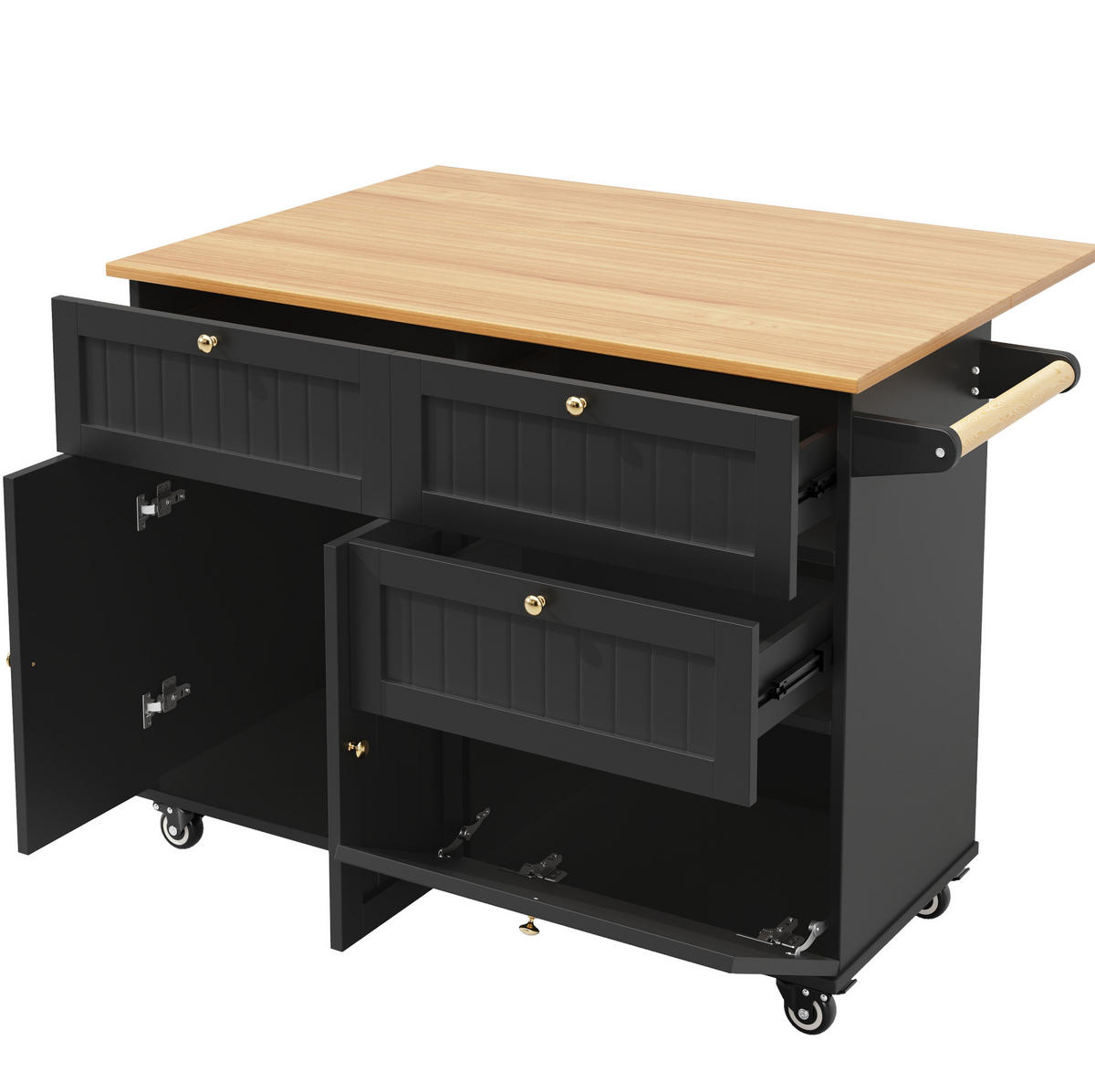 KÜCHENINSEL 133/37,3/88 cm schwarz aus MDF mit Rollen - Schwarz, Holzwerkstoff (133/88/37cm) - OKWISH