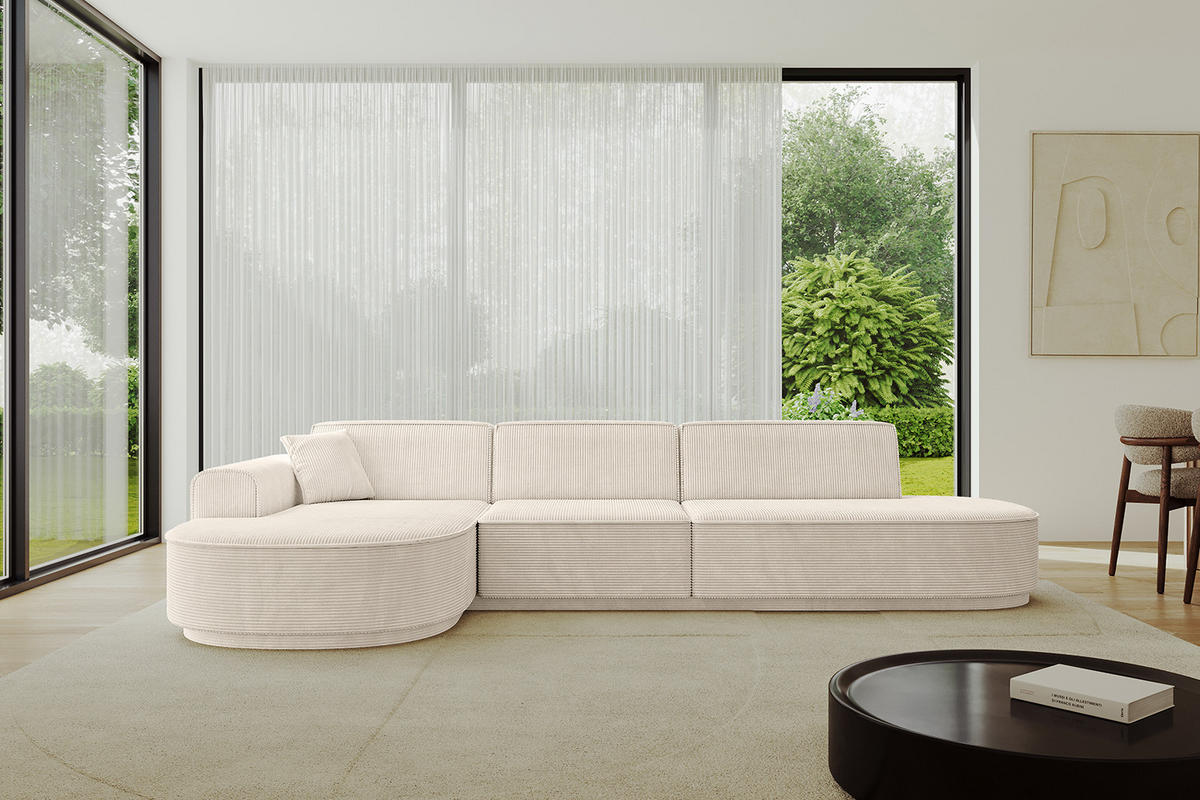 ECKSOFA Ottomane Links MARI-L2-v3 - 317x163x81 cm Beige Cord - Beige/Schwarz, Holzwerkstoff/Kunststoff (317/163cm) - ALTDECOR