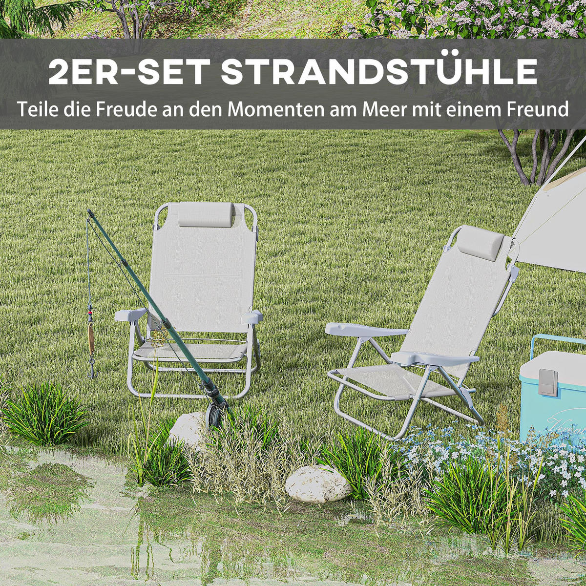 STRANDSTUHL 2er Set Aluminium Mesh-Gewebe Hellgrau - Hellgrau, Textil/Metall (62/80/65cm) - Outsunny