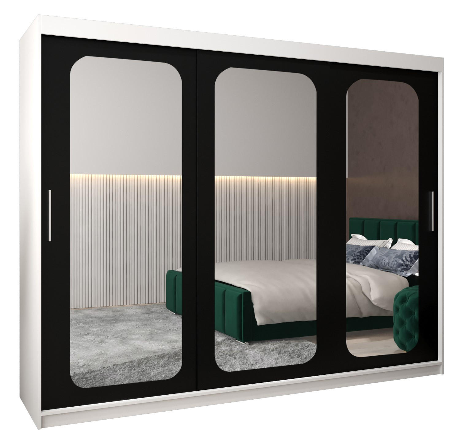 Abiks Möbel Schwebetürenschrank Weiß, Schwarz 250x200x62 cm