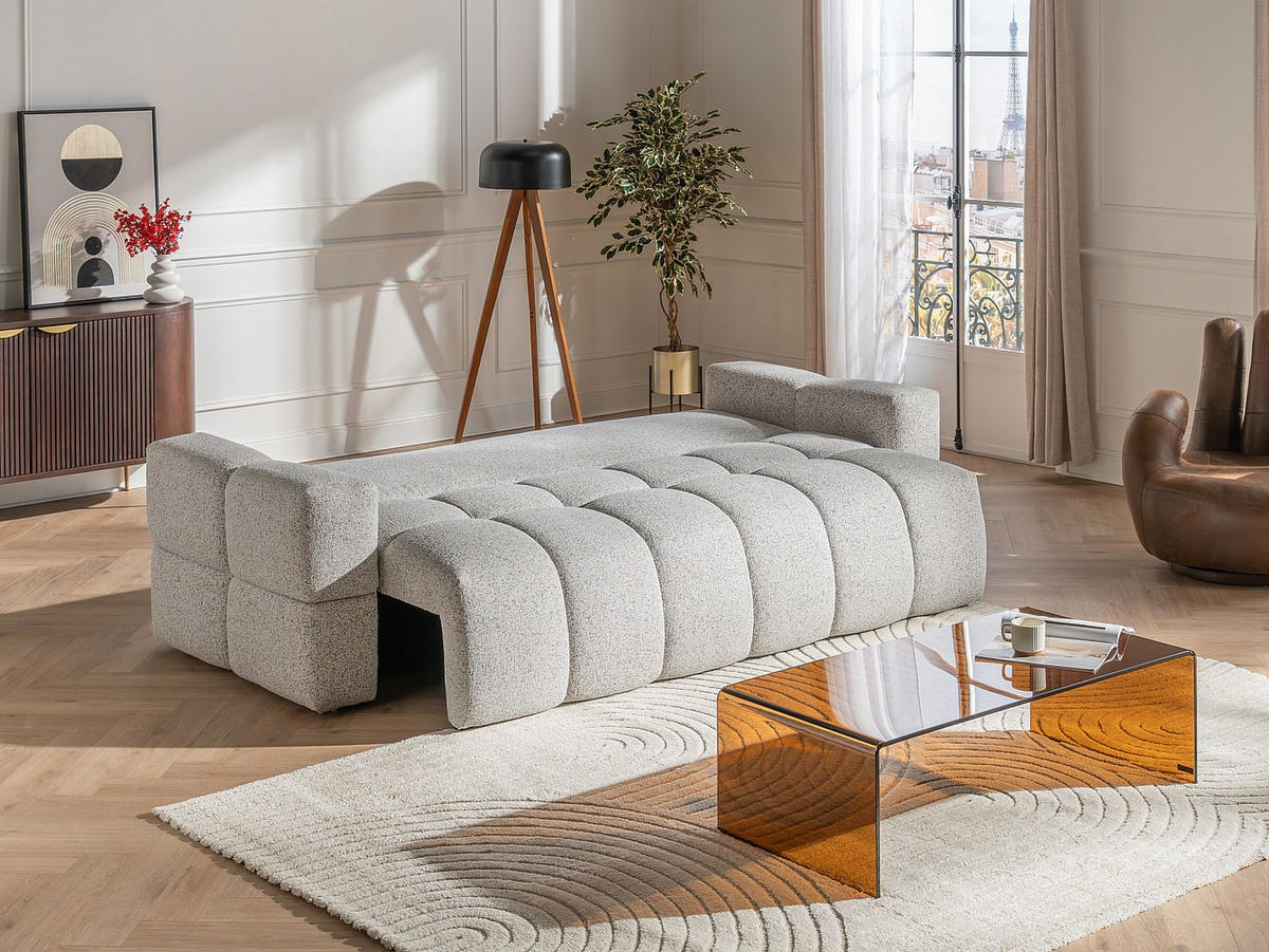 SCHLAFSOFA - 3 Personen-Sitzer - Stoff - Hellgrau - - Hellgrau, Textil (252/107/107cm) - Vente-Unique