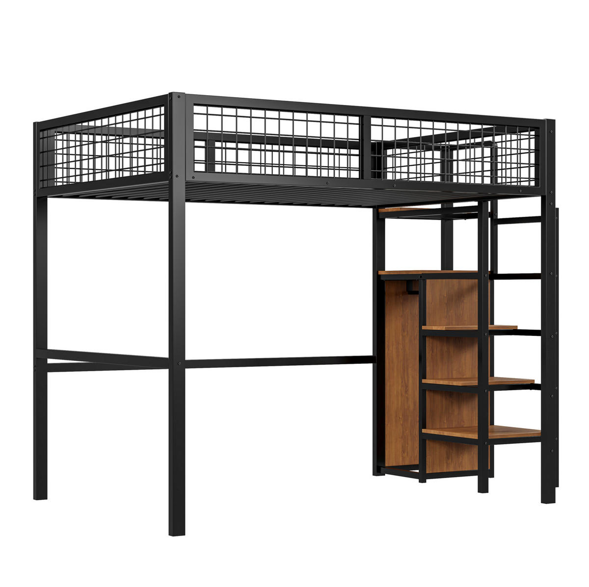 HOCHBETT 140/200 cm aus Metall mit Leiter und Kleiderschrank, Schwarz - Schwarz, Metall (140/200cm) - Flora Grace