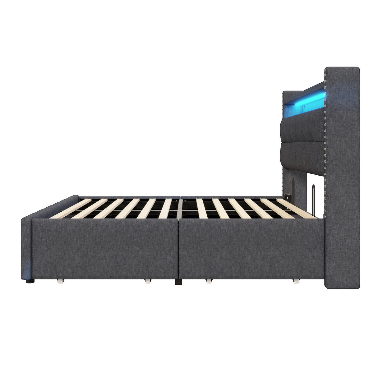 POLSTERBETT 140/200 cm grau mit LED-Beleuchtung und USB-Steckdose - Grau, Textil (140/200cm) - OKWISH