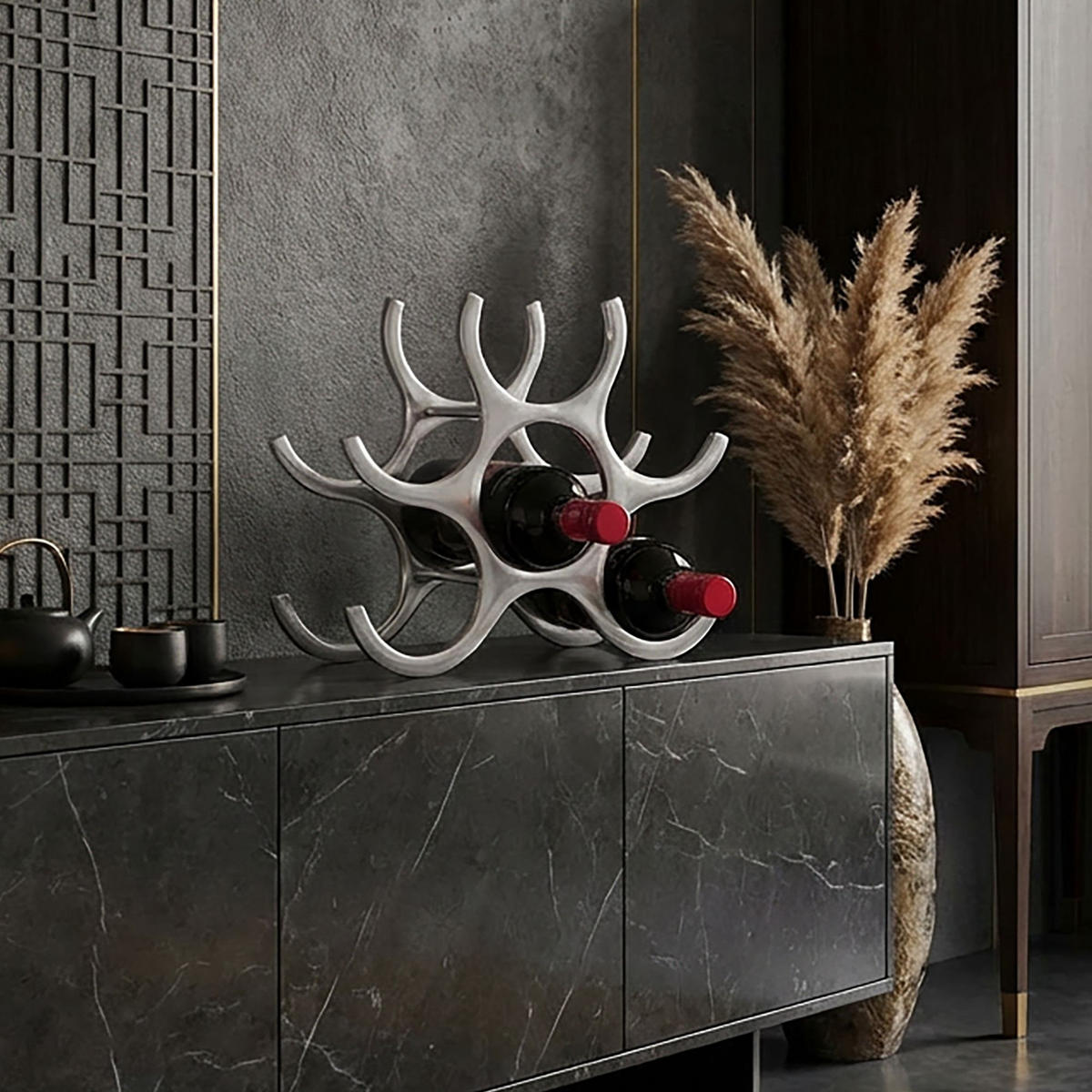 WEINREGAL Aluminium Modern Stil für 6 Flaschen platzsparend 24x29x14cm - Silberfarben, Metall (29/24/14cm) - KADIMA DESIGN