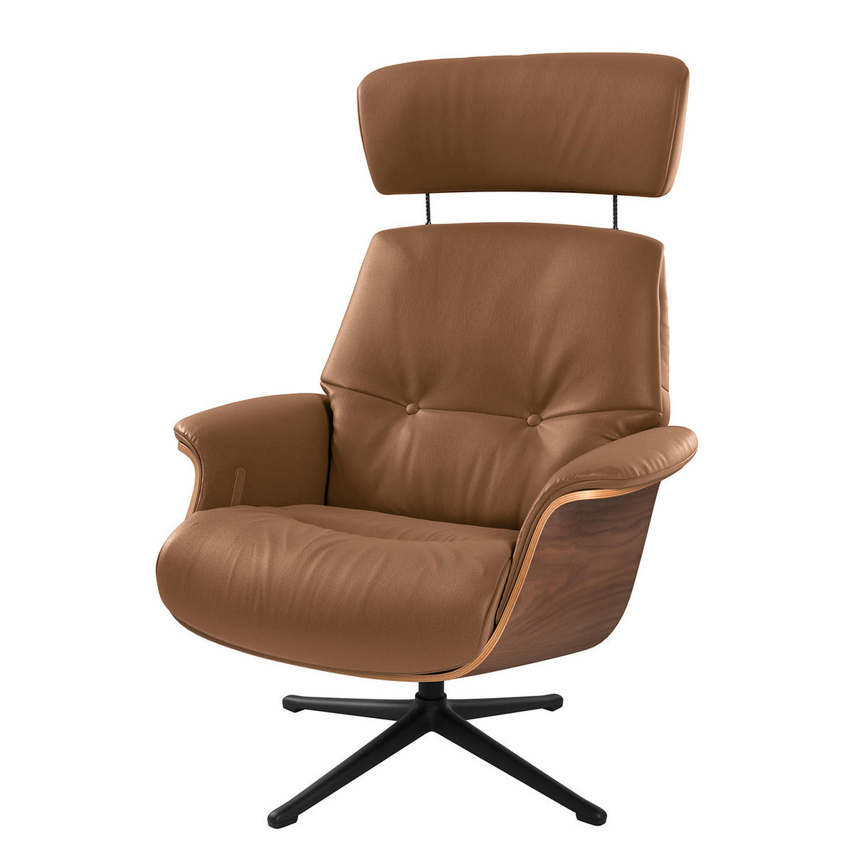 SESSEL - manuell verstellbar - Schwarz/Braun, Leder/Metall (83/110/88cm) - home24