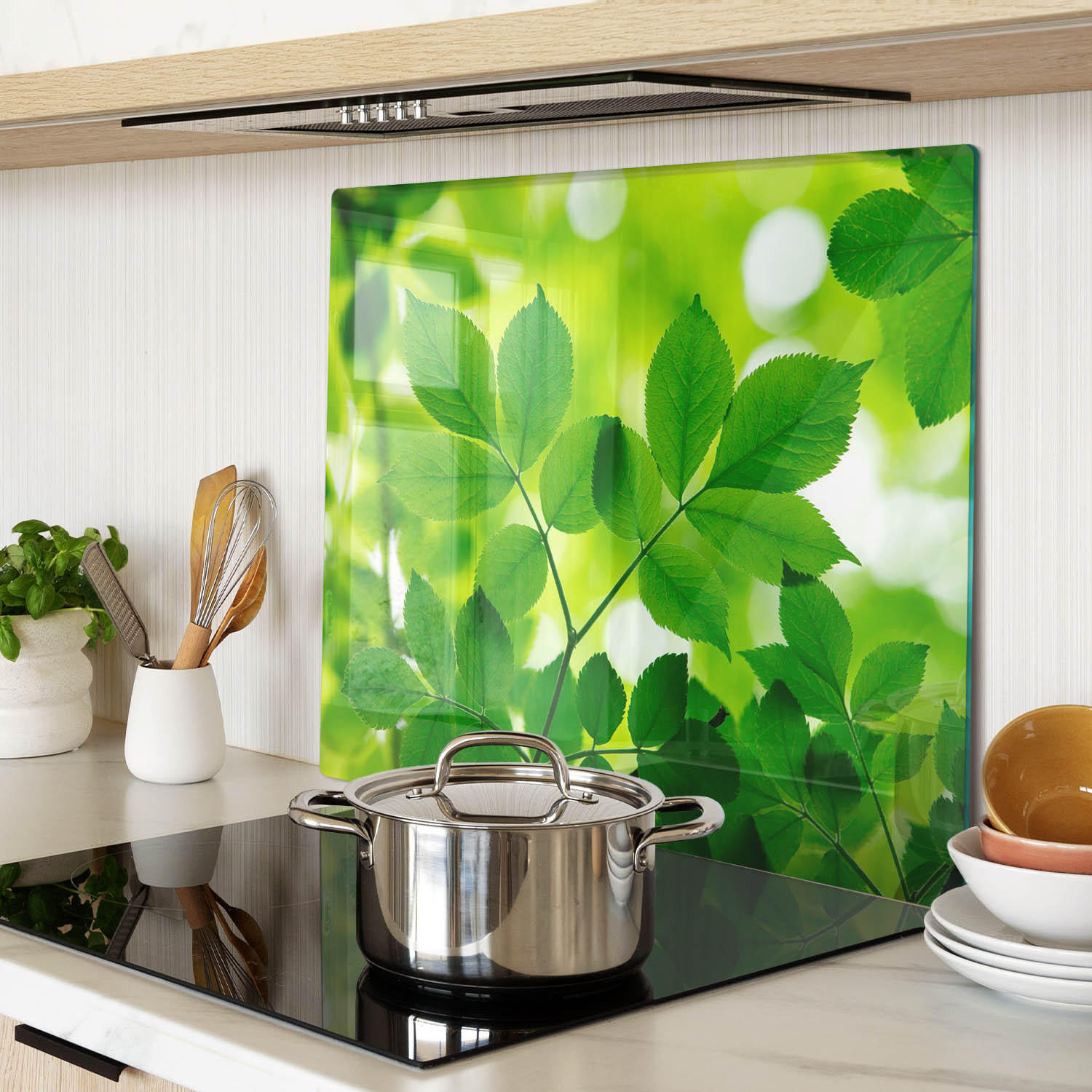 GLASPLATTE 60x52 cm Grüne Blätter - Grün, Glas (60/0.4/52cm) - TULUP