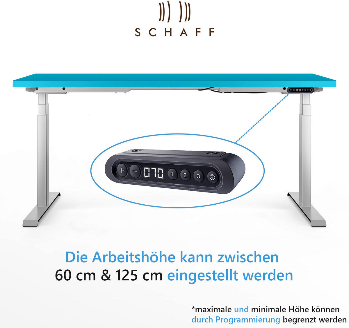 SCHREIBTISCH elektrisch höhenverstellbar REC | 140x60 cm | Blau - Blau, Metall (140/60/60cm) - Schaff