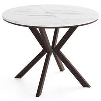 ESSTISCH Valio Neo rund oval ausziehbar verlängerbar mit braunen Metallbeinen, Marmor Weiß 90-130/90/76 cm - Ecru/Braun, Holzwerkstoff/Metall (90/130/76cm) - WFL GROUP