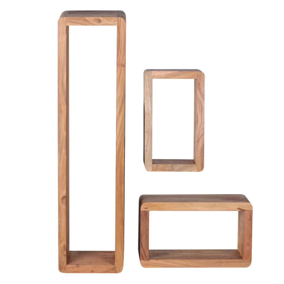 WANDREGAL Set TEKO CUBES Massivholz Abgerundete Ecken, Beige 80x15x20 cm - Beige, Holz (80/20/15cm) - KADIMA DESIGN