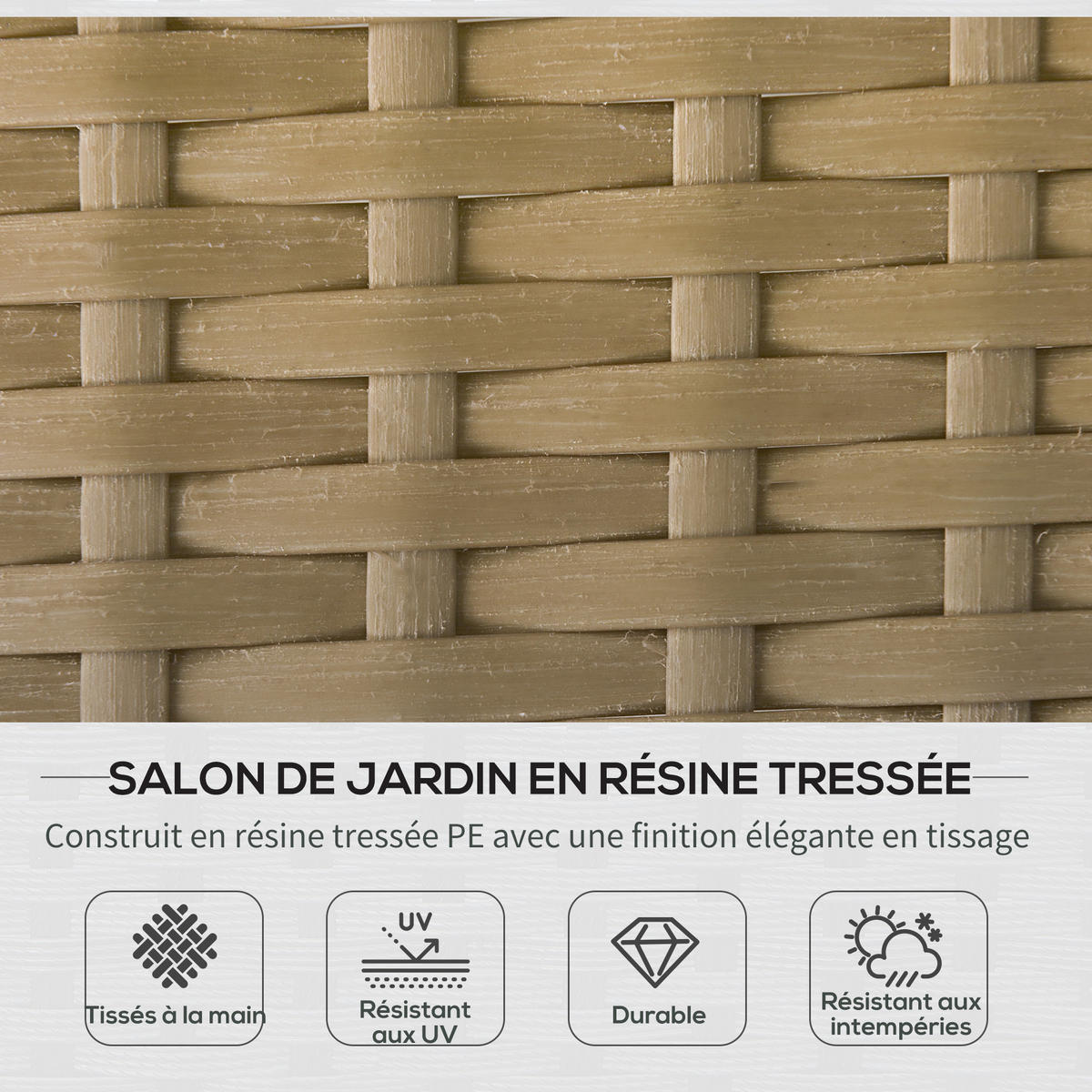 GARTENLOUNGE DE-13558 mit Recamiere & Glastisch Creme - Creme, Kunststoff/Metall - ComfortXL