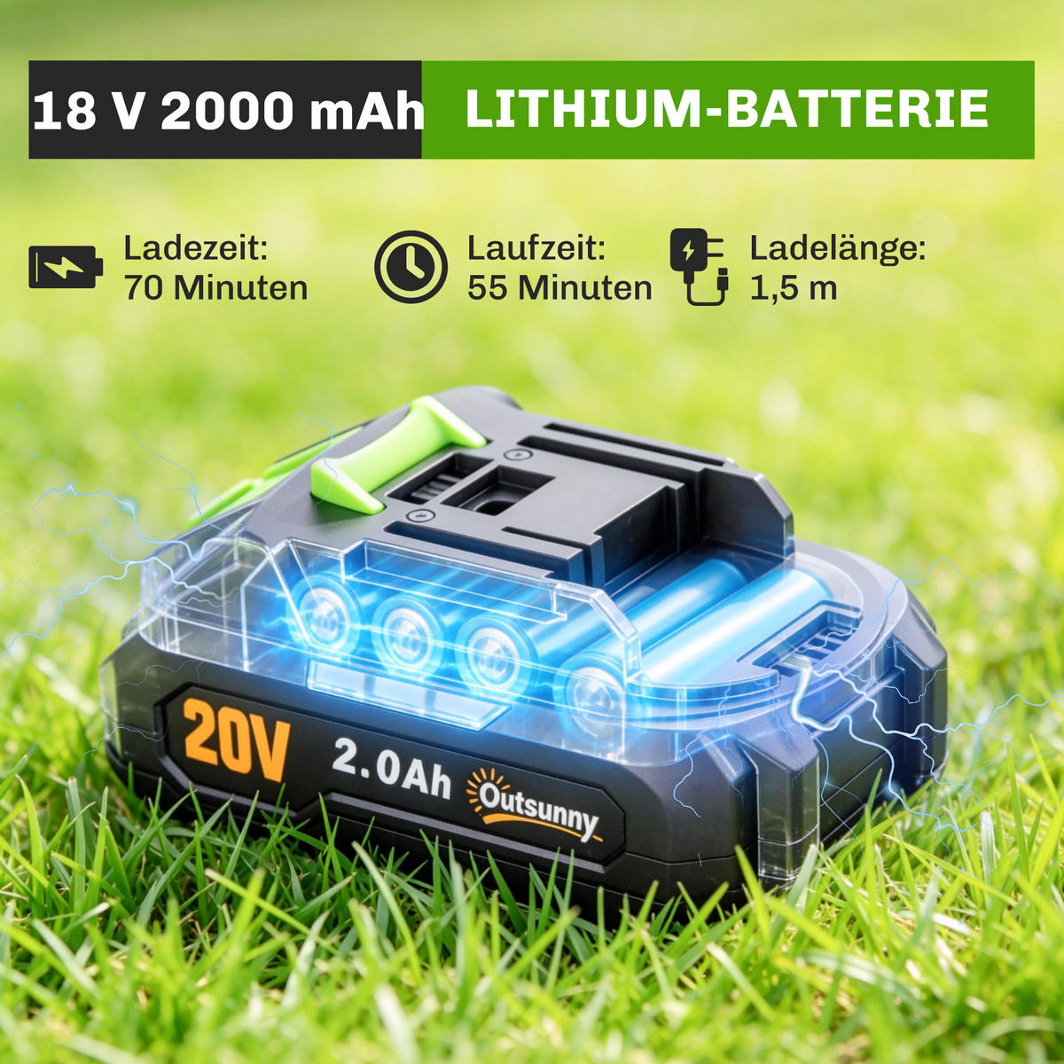 HECKENSCHERE Nylon Stahl Grün - Grün, Kunststoff (13/8/55cm) - Outsunny