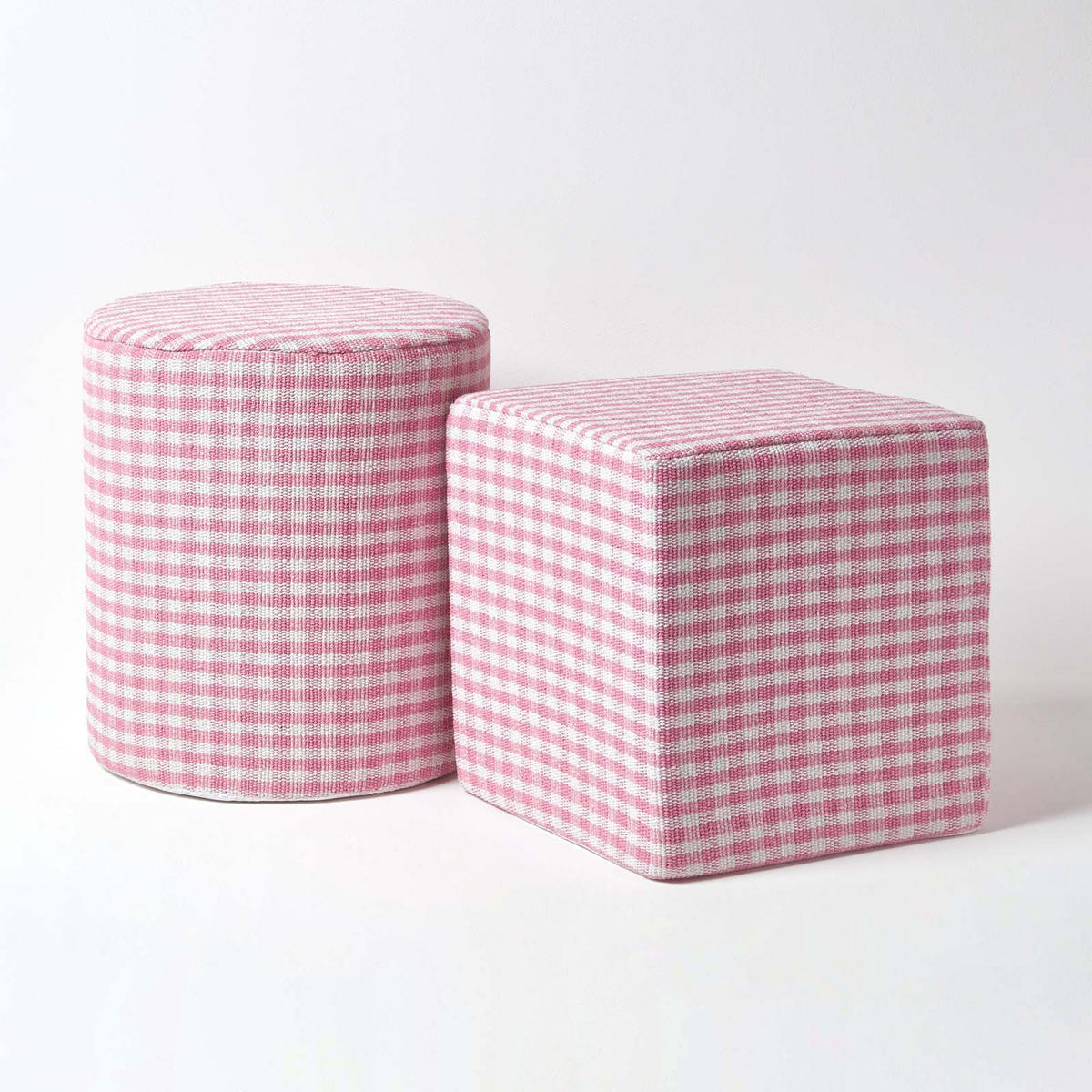 SITZPOUF Vichy-Karo rosa, Hocker rund 40/40/42 cm - Rosa, Textil (40/42/40cm) - Homescapes