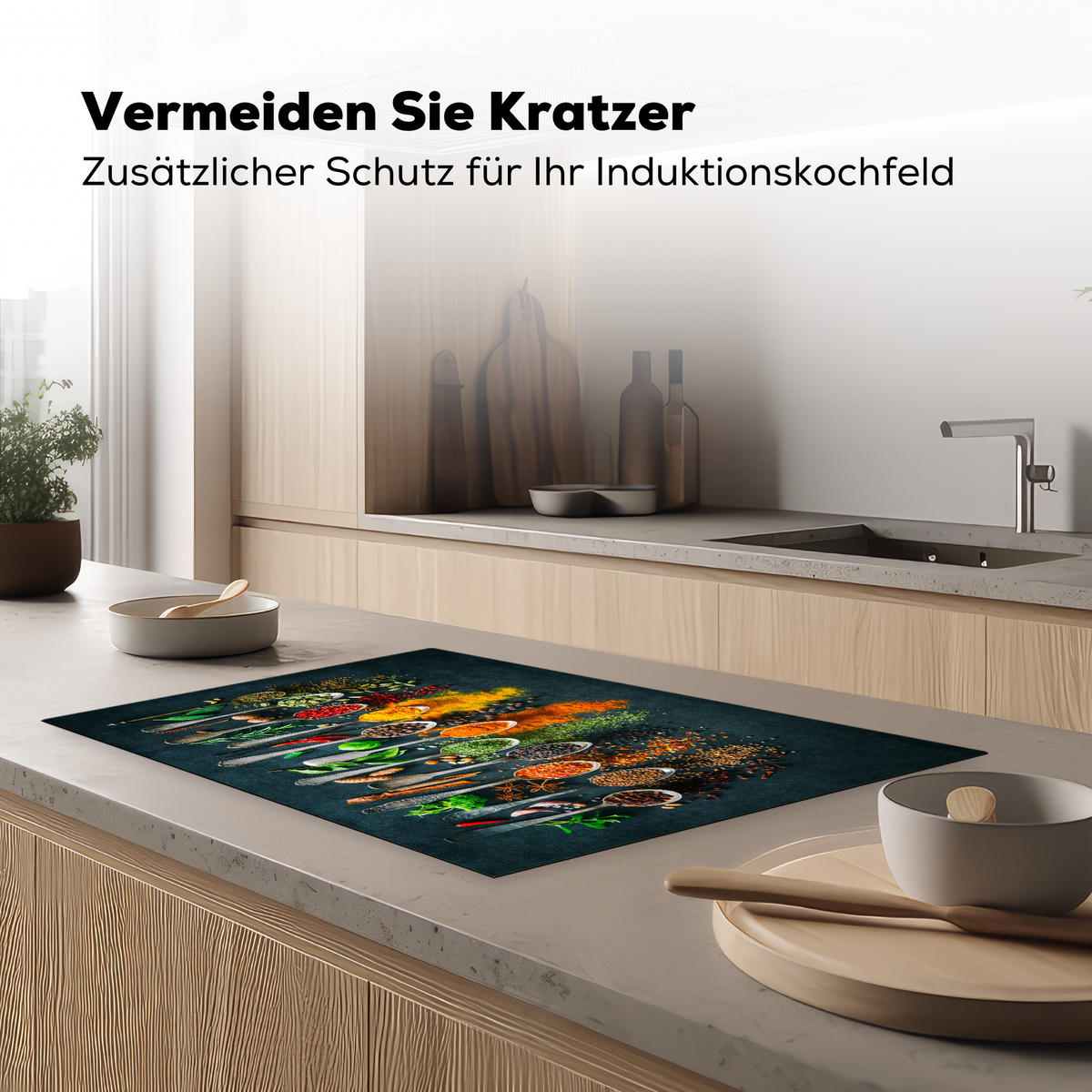 HERDABDECKPLATTE Kräuter - Gewürze - Löffel Ceranfeldabdeckung 80x52 cm - Multicolor, Kunststoff (80/52/0.2cm) - MuchoWow