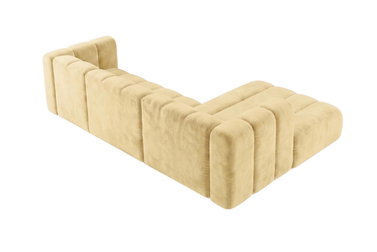 ECKSOFA Modulares In L-Form, Velvet-Stoff Riviera, Buttergelb, Rechts, GRAND 287 cm - Hellgelb, Holz (287/179cm) - Kaiser Möbel