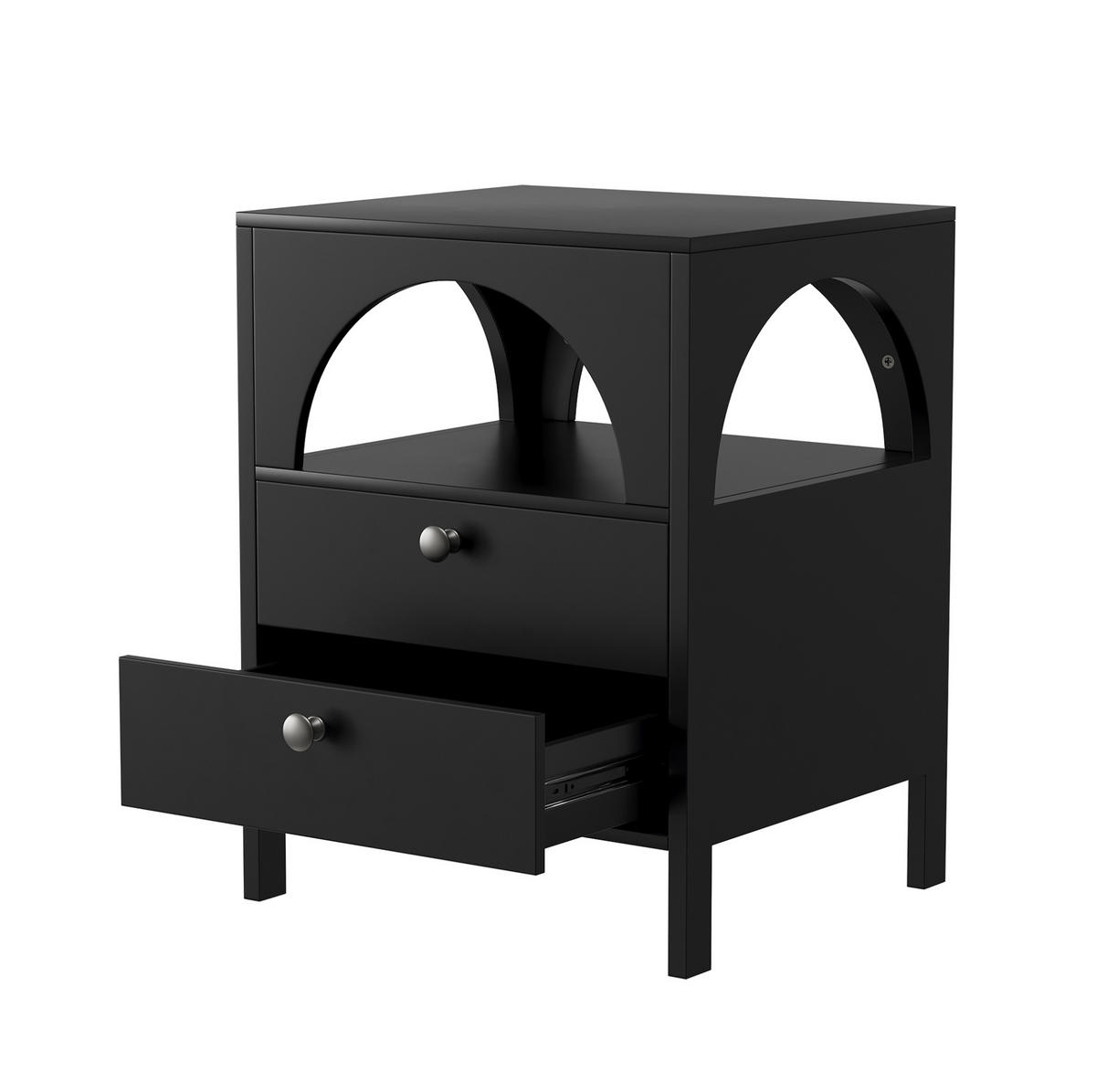 NACHTTISCH aus MDF mit 2 Schubladen & offenem Fach, 45/40/58 cm, Schwarz - Schwarz, Holzwerkstoff (40/58/45cm) - Redom
