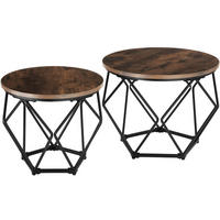 COUCHTISCH 2er Set Benham, mit höhenverstellbaren Kunststofffüßen, Industrial Holz dunkel, rustikal - Rostfarben, Holzwerkstoff (50/50/40cm) - tectake