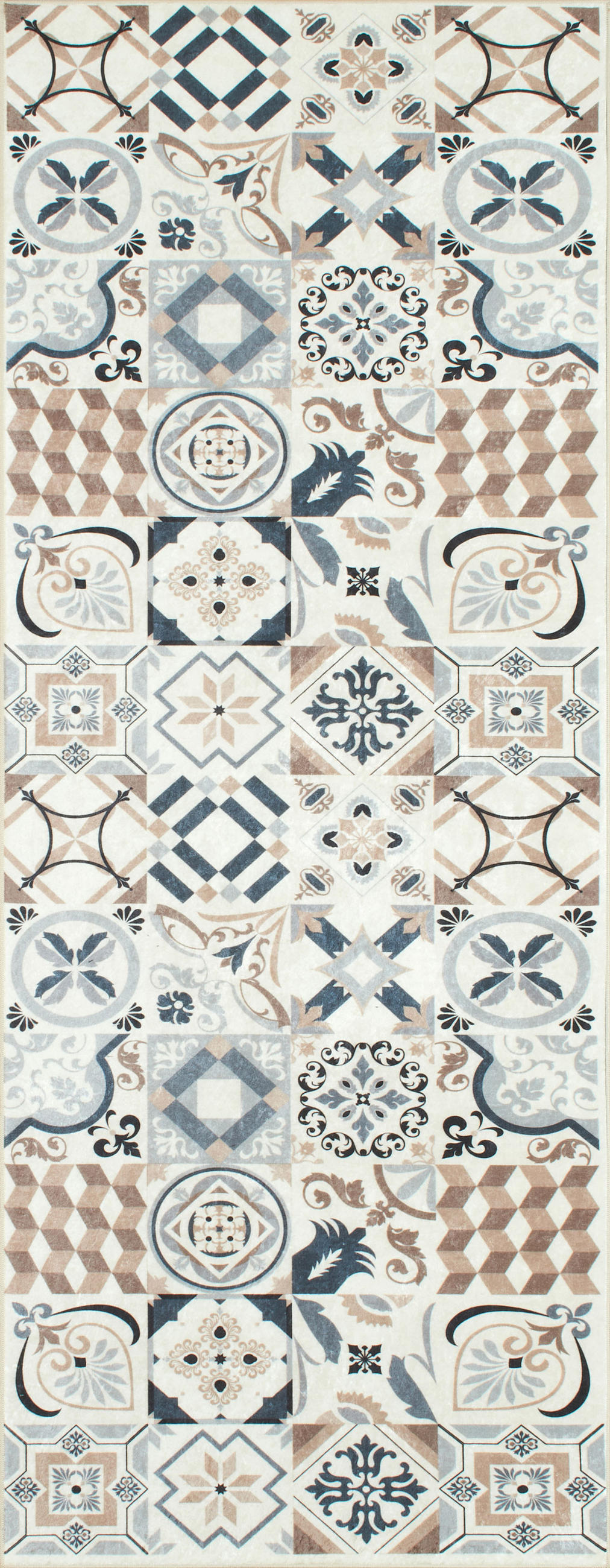 KÜCHENTEPPICH mit braunem Zementfliesenmuster Azulejo 70x180 cm - Braun, Textil (70/180cm) - Nazar Rugs