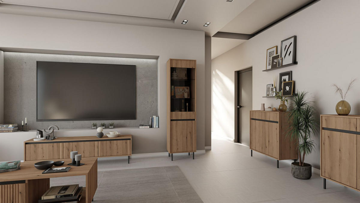 SIDEBOARD Osaka Eichenholzoptik Evoke 100 cm - Eichefarben/Schwarz, Holzwerkstoff/Metall (100.2/100/40cm) - Selsey