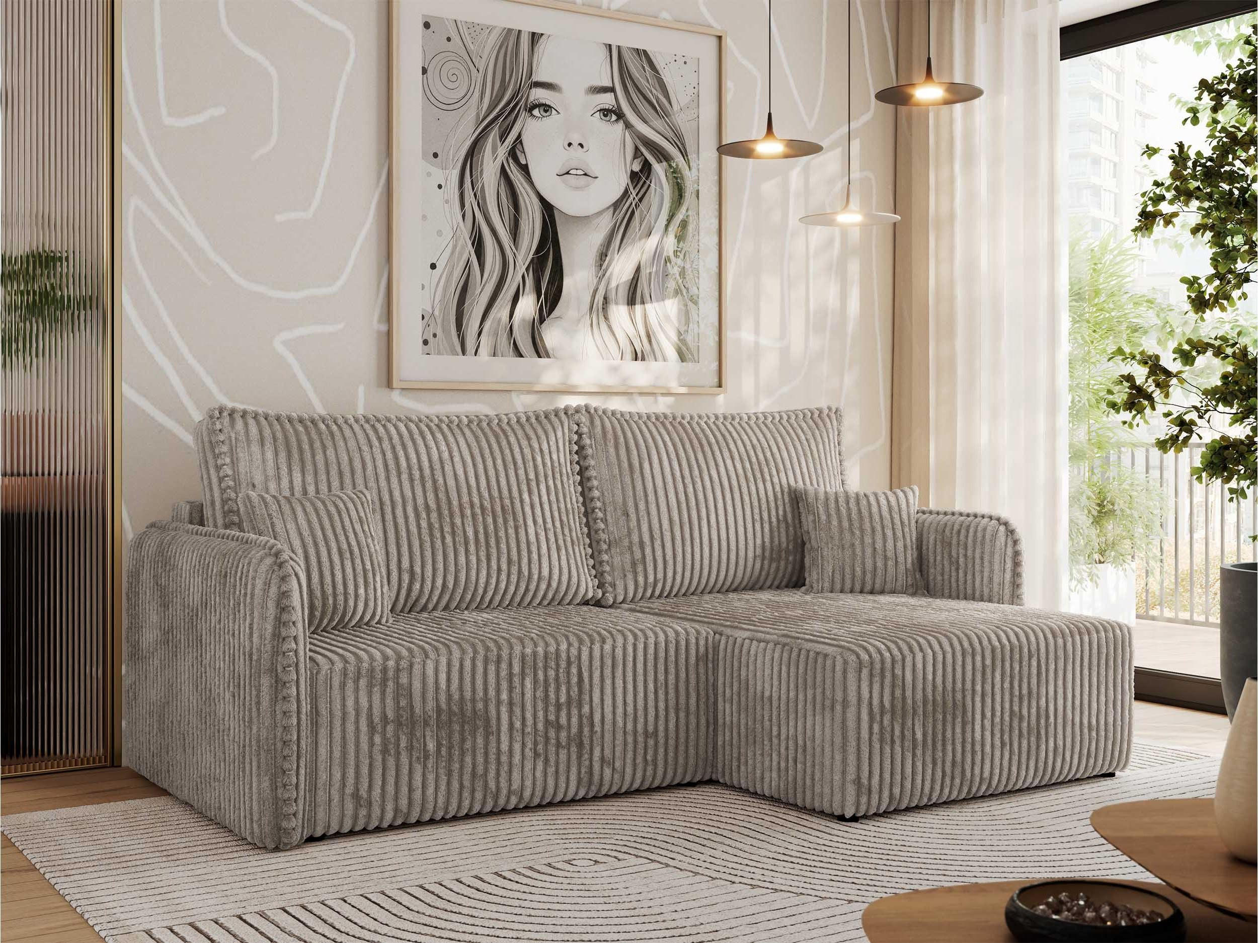 ECKSCHLAFSOFA MESTO L Hellbraun Cord - rechts - Hellbraun/Schwarz, Kunststoff/Textil (147/227cm) - MKS