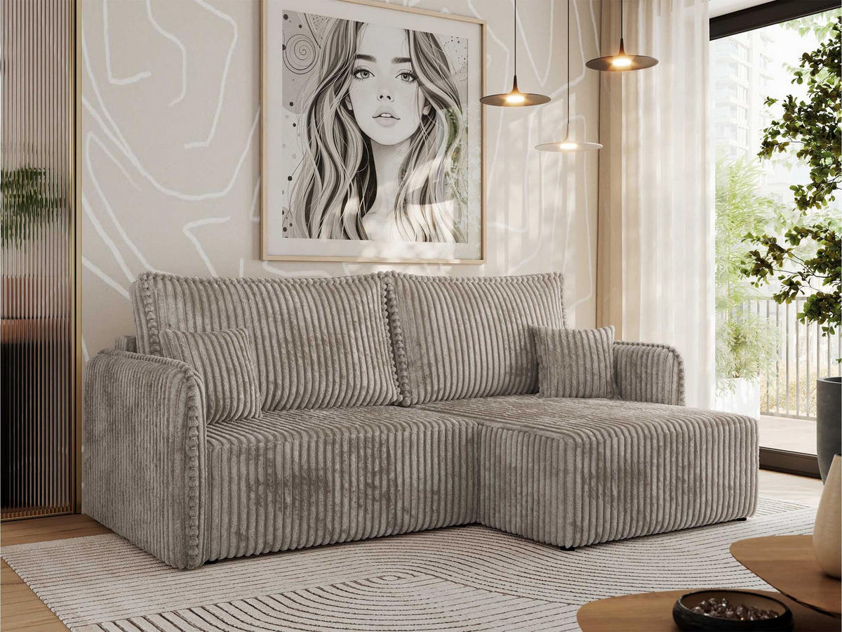 ECKSCHLAFSOFA MESTO L Hellbraun Cord - rechts - Hellbraun/Schwarz, Kunststoff/Textil (147/227cm) - MKS