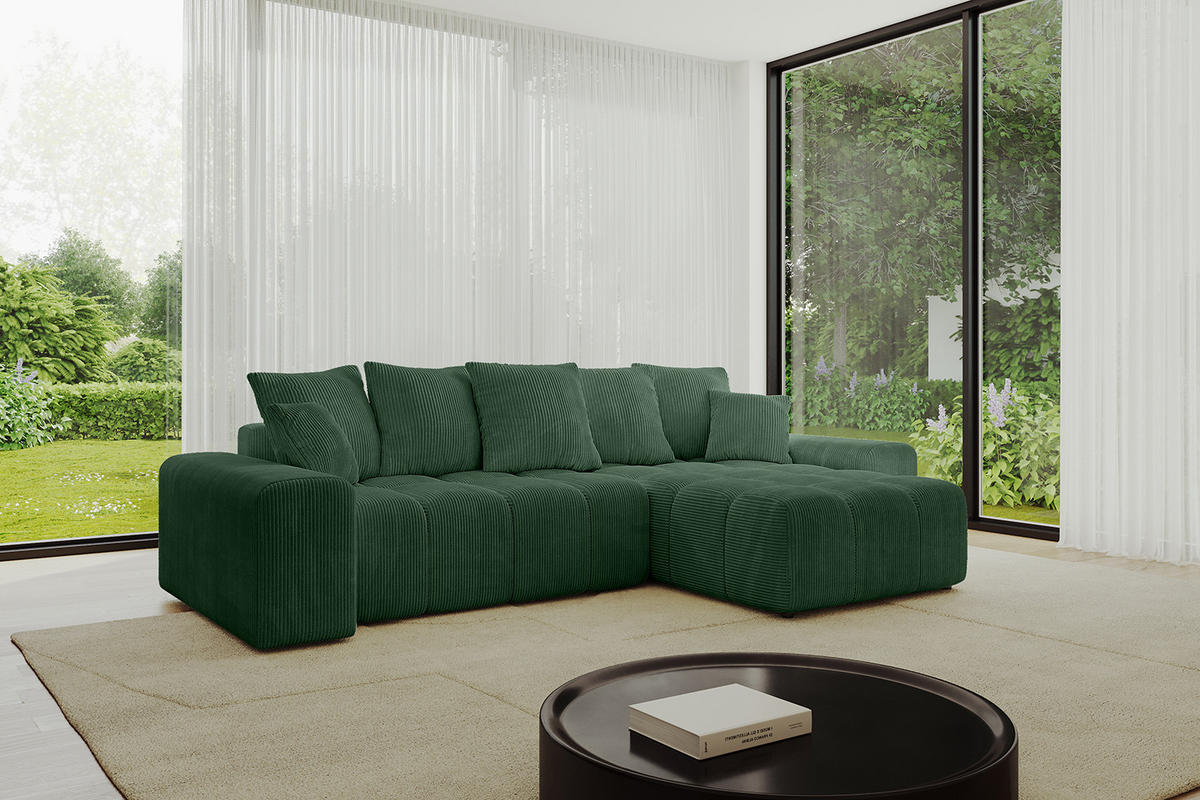 ECKSOFA Ottomane rechts ENIL-L 297x189x68 Grün Cord - Grün, Holzwerkstoff/Kunststoff (189/297cm) - ALTDECOR