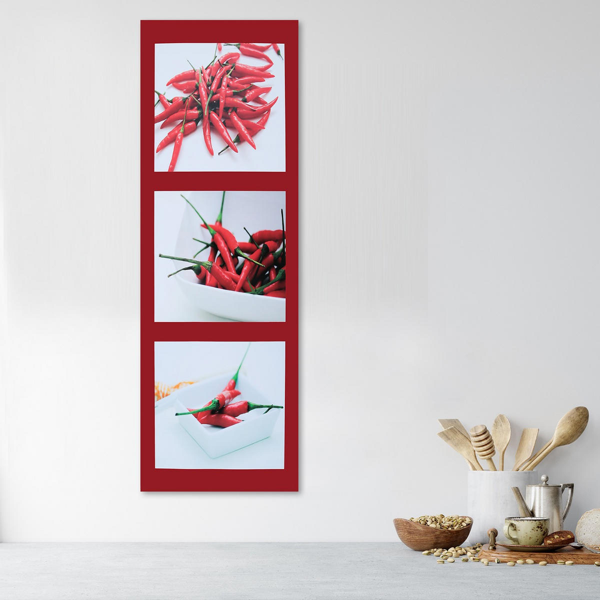 WANDBILD rote chilischoten auf rotem hintergrund - Rot, Textil (30/90cm) - Feeby